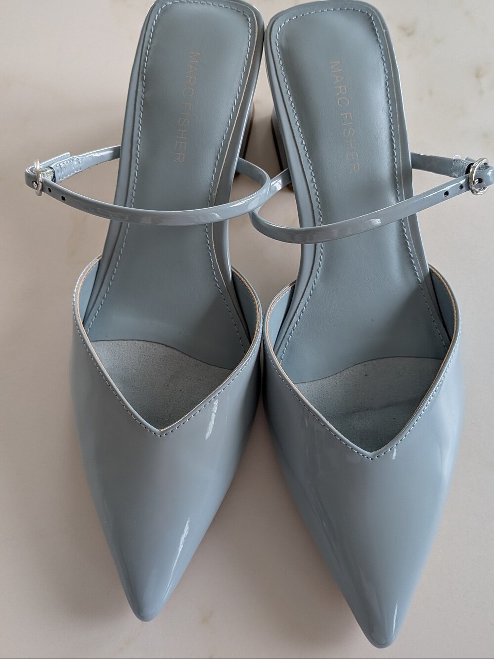 Marc Fisher Light Blue Patent Leather Block Heels, Size 7.5